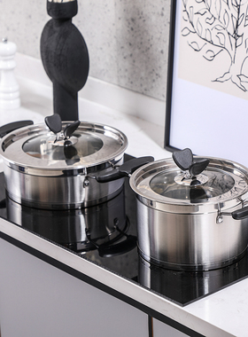 现代简约样板间厨房组合摆件不锈钢汤锅黑色燃气炉板软装饰品道具