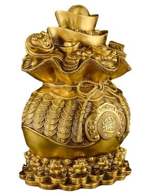 黄铜福袋聚宝公盆摆件铜元存罐家居福袋宝客厅办室铜钱储蓄罐大号
