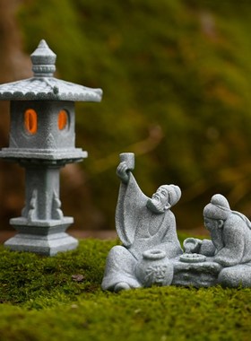 微景观对弈老头摆件花园盆景假山鱼缸仿真K下棋老者人物造景装饰