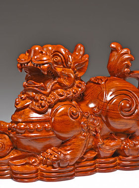 花梨木雕貔貅摆件一对公母实木貔恘工艺礼品摆饰皮丘家用客厅店铺