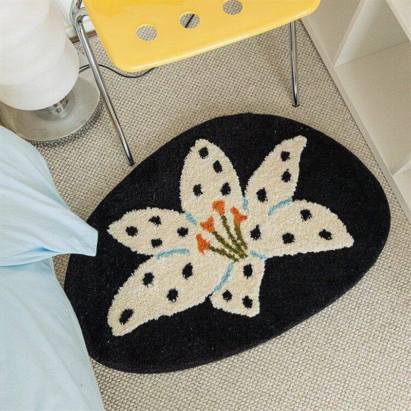 DDD French flower flocked rug bedroom fresh bedside rug bathroom bathroom absorbent tufted floor mat