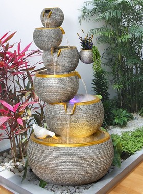 简约客厅流水喷泉摆件叠水鱼池欧式落地招财水景酒W店前台装饰品
