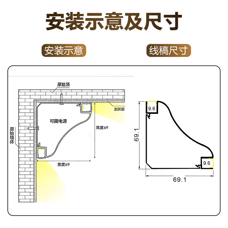 免吊顶双面发光顶角线灯带明装免开槽双眼皮LED线形灯石膏线条灯,淘宝优惠券,粉丝福利购,淘宝优惠卷
