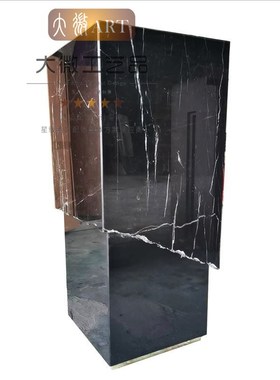 简约现代残缺造型天然石材手工黑白根大理石艺术底座落地雕塑展台