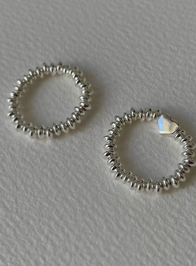 串珠戒指素银小爱心弹力绳闭口戒子女 简约百搭韩版指环新款