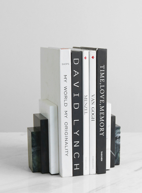 梵其简约现代天然大理石书档书立架摆件样板间书房书架夹书器软装