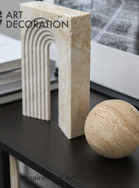 天然黄洞大理石几何球体桌面家具样板间软装饰品摆件配饰摆放