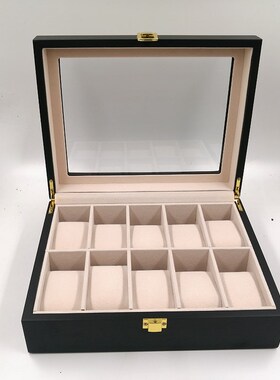 木制手表收纳盒1j0格木质防氧化箱子黑色透明包装盒收藏木盒展示