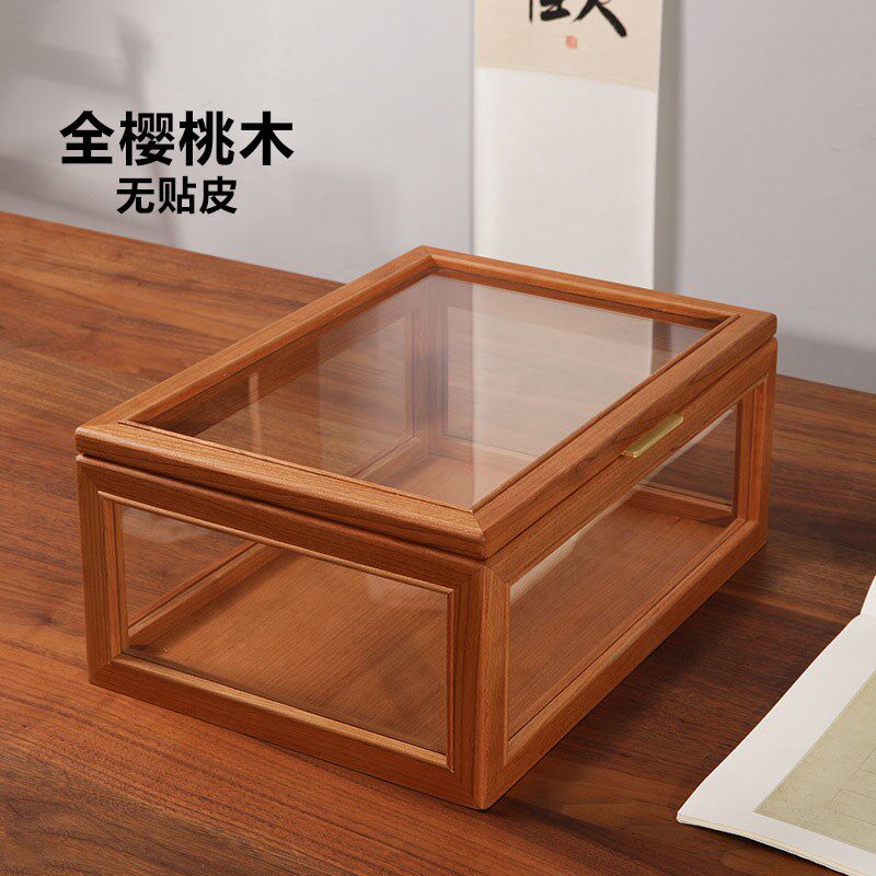 Black walnut tea set storage box desktop dustproof glass display cabinet toy bracelet purple sand pot tea cup storage cabinet