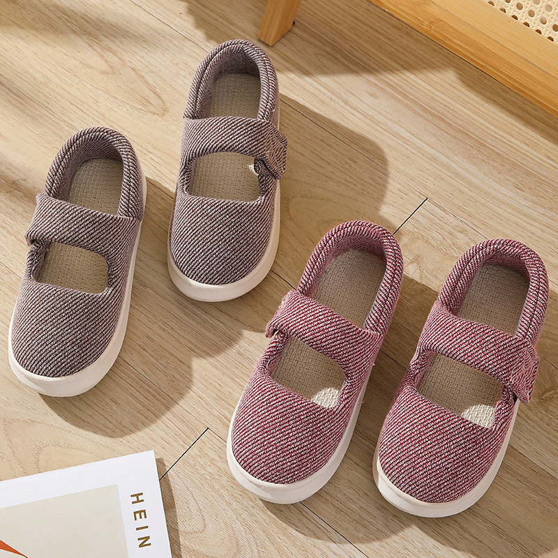 老人春秋防滑亚麻布n拖魔术贴外穿居家厚底包头手工软底布鞋男女,淘宝优惠券,粉丝福利购,淘宝优惠卷