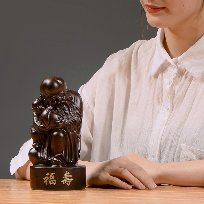 黑檀木雕老寿星公寿仙翁实木雕刻摆件家J居红木生日祝寿工艺品礼 - 图2