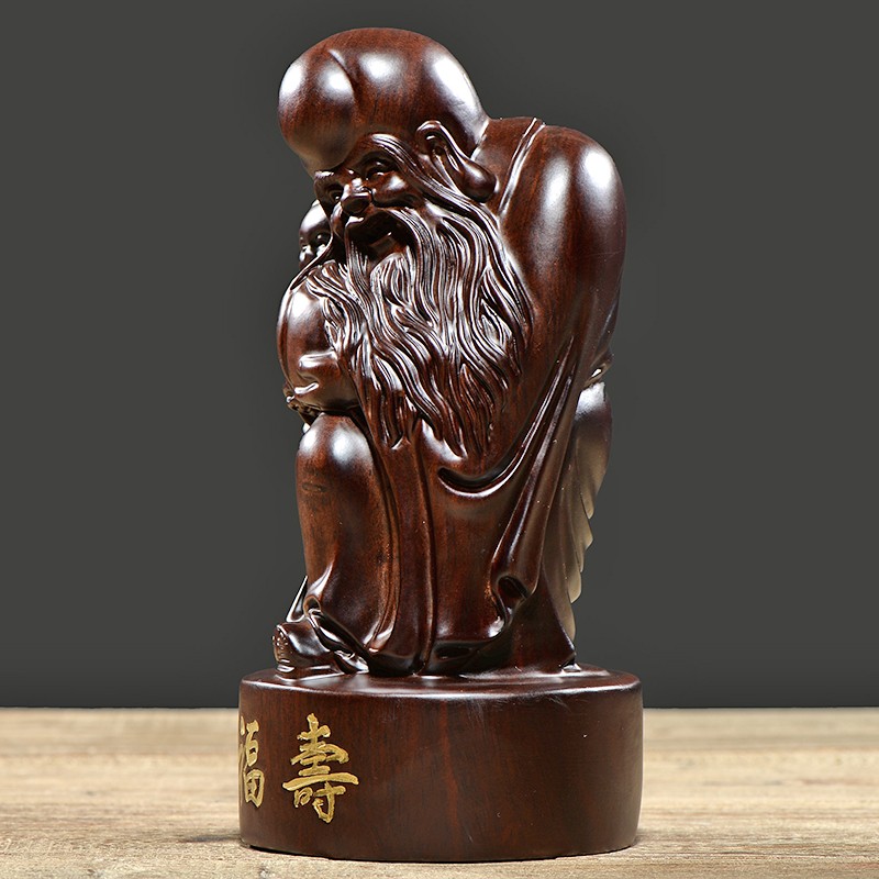 黑檀木雕老寿星公寿仙翁实木雕刻摆件家J居红木生日祝寿工艺品礼 - 图0
