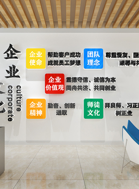 企业文化墙贴设计定制办公室背景墙装饰吧台前台形象墙面宣传布置