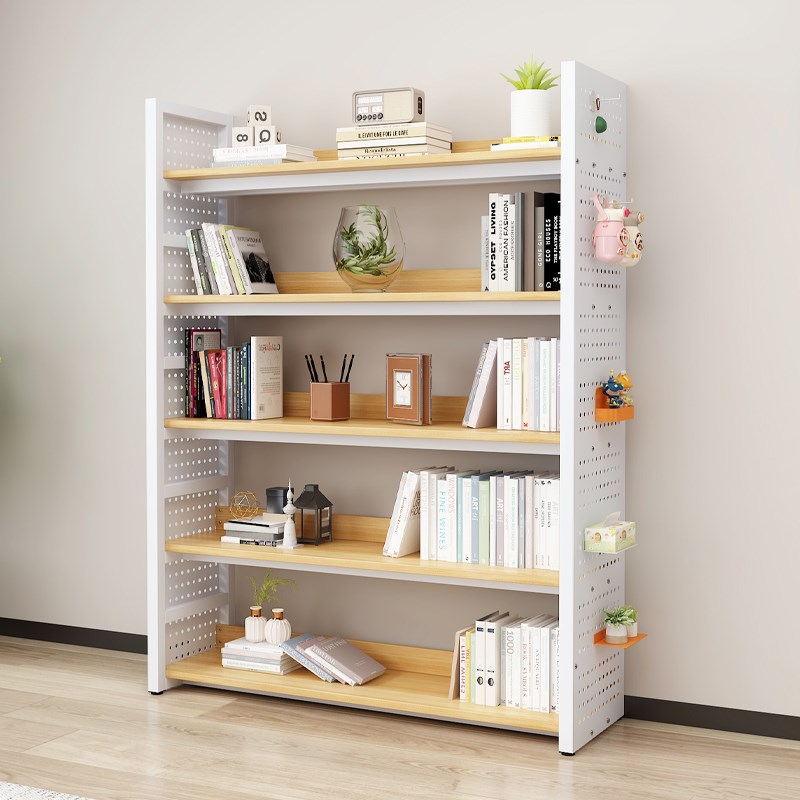 Bookshelf floor-standing multi-layer storage cabinet simple steel-wood storage rack hole J plate iron storage rack bookcase storage rack