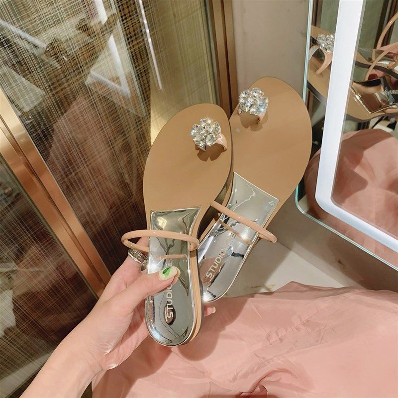 气质水钻鸽子蛋凉拖夹趾内增高平底凉鞋女夏外穿套趾沙滩坡跟拖鞋,淘宝优惠券,粉丝福利购,淘宝优惠卷