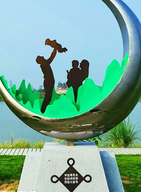 不锈钢抽b象人物一家四口雕塑大型不锈钢镜面艺术雕塑售楼处摆件