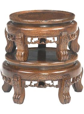 鸡翅圆木虎盆脚几底座形花瓶景鱼缸花底座奇石盆茶壶佛像鸡翅木虎