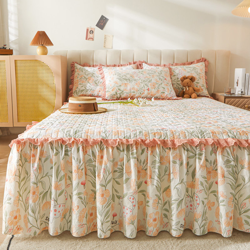 韩版夹棉床裙式床罩单件田园风小碎花床围裙加厚床单保护套四季款,淘宝优惠券,粉丝福利购,淘宝优惠卷