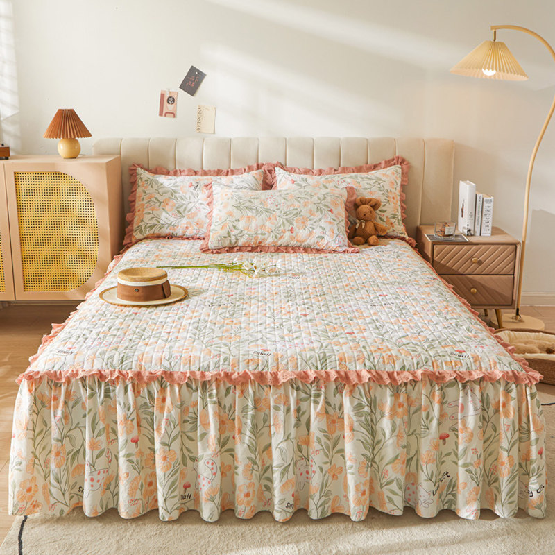 韩版夹棉床裙式床罩单件田园风小碎花床围裙加厚床单保护套四季款,淘宝优惠券,粉丝福利购,淘宝优惠卷