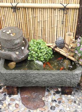 老石日式造景石磨鱼缸鱼庭院流水循件环水花摆园装饰阳台池P61442