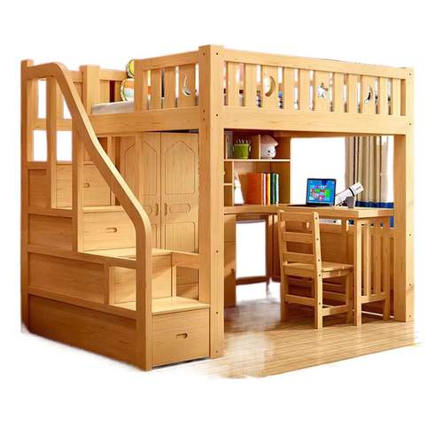 实木功上床下桌高无品牌/低床上体组合衣柜一多能书桌学习高架小 - 图3