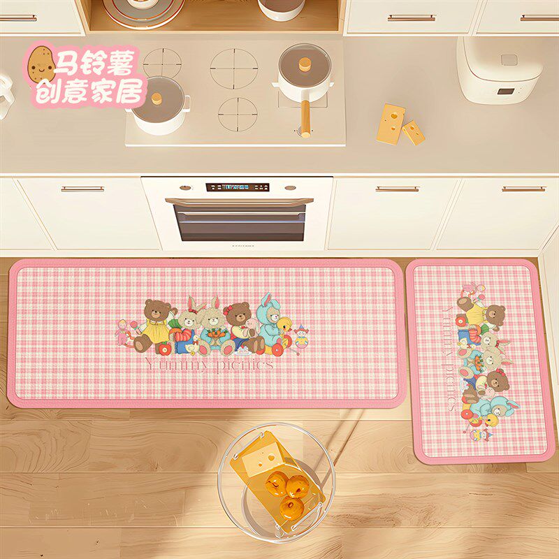 Cute candy-colored kitchen floor mats, water-absorbent and non-slip x wipeable and washable floor mats, home doorway strip carpets can be customized