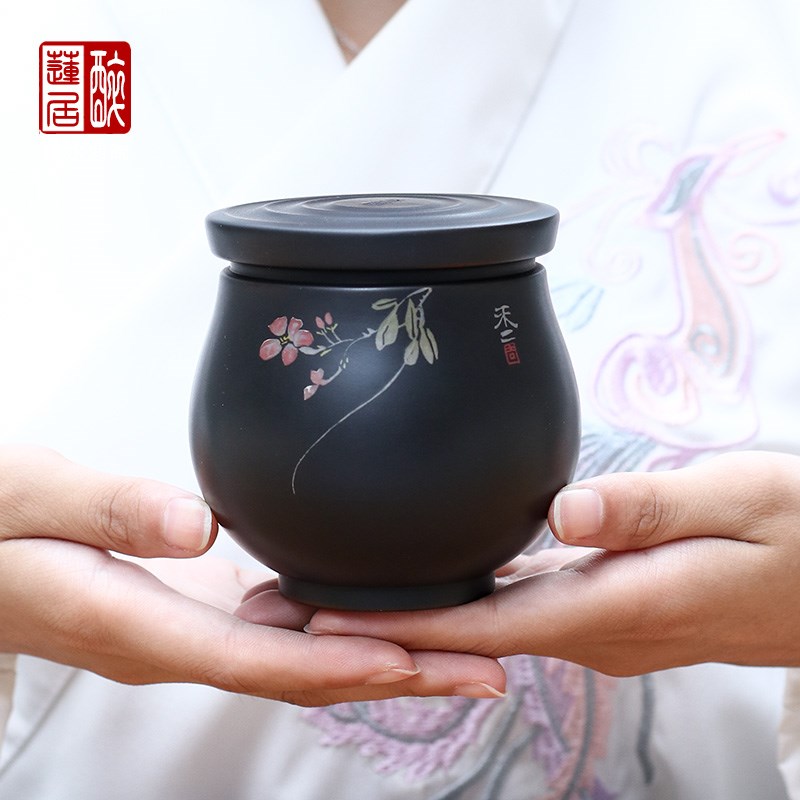 建水紫陶小茶叶罐迷你小茶罐差旅便携茶叶罐斗茶罐/E96小号龙珠罐 - 图1