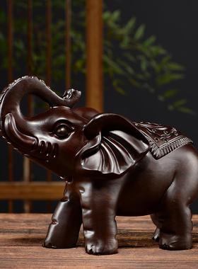 象摆件一大对木雕黑檀木实木木00005雕头小象客厅家居装饰木刻质