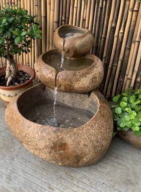 石糟流水摆庭件石水景鱼缸养鱼老tj#j#sdy石糟组造景户缸外日式院