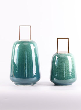 新中式翡绿陶瓷装饰罐盖饰物客厅玄关餐边柜酒店大堂摆件软装饰品