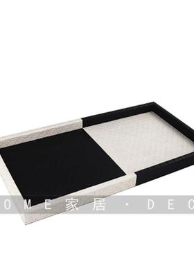 简约现代皮革实木托盘摆件样板房客厅餐桌酒店接待处桌面果盘装饰