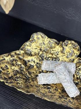 轻奢树皮肌理金色果盘托盘摆件几何北欧样板房艺术抽象摆件摆件