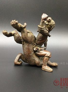 仿古工艺实心铜武松打虎摆件铜人骑老虎造型铜工艺品桌面摆件茶宠