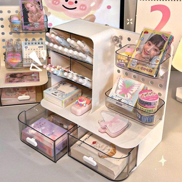 多功能桌面笔筒收纳盒学生宿舍小卡追星洞洞板杂物萌粒抽屉置物架,淘宝优惠券,粉丝福利购,淘宝优惠卷