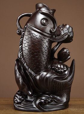 黑檀木雕刻年年有鱼摆件实木鲤鱼家居客厅寓意装饰工艺品红木礼品
