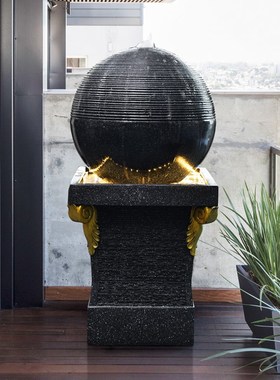 流水摆件大型圆形球欧式茶室招财水景客厅鱼缸R装饰家居落地景观