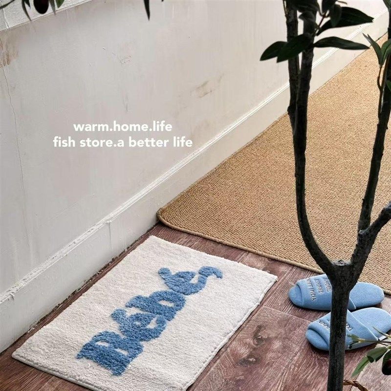 *Fish store*ins英文床边地毯卧室植绒床边地垫吸水浴室防滑垫,淘宝优惠券,粉丝福利购,淘宝优惠卷