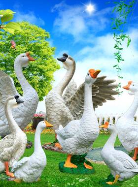 仿真大白摆件工艺品园林子观户大白鹅外农场院草坪装饰树脂鹅动物