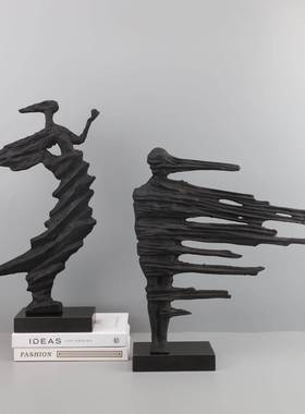 新中式创意抽象黑色人厅物雕0535塑居摆件铸铁别墅书房客家装饰品