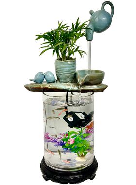 创意悬壶流水摆件客厅装饰喷泉桌面玻璃鱼缸小型家用开业乔迁礼品