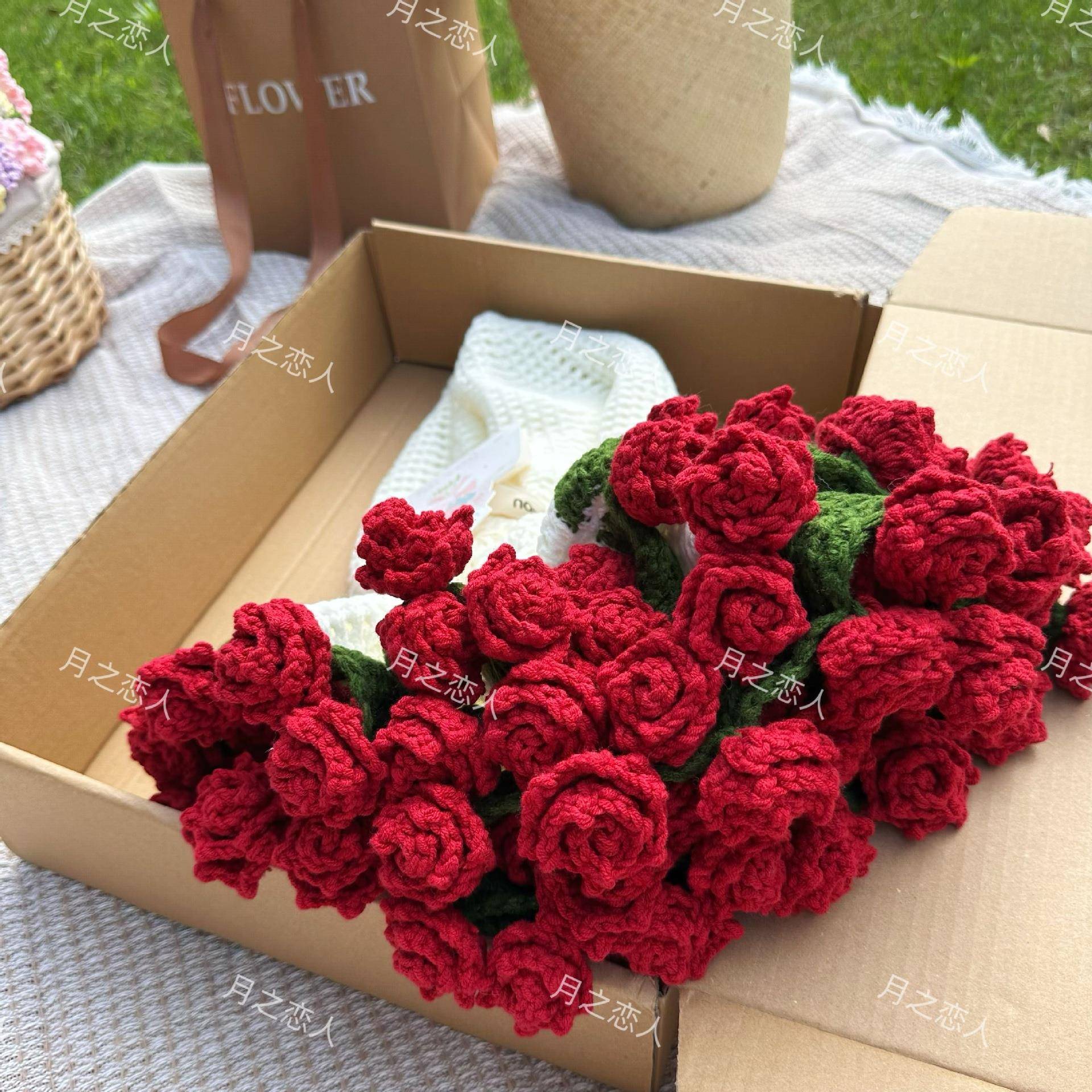 玫瑰花子成品现货工手毛线钩品织情人节母亲CHO毯节礼铃兰花束毛 - 图0