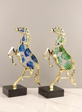 欧式轻奢高档马1684柜到成功晶骏石镂动空马物摆件玄关电视家居装