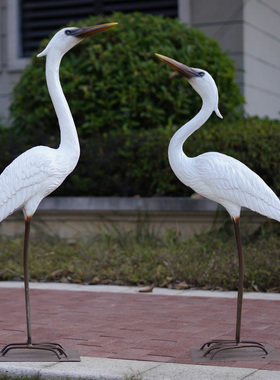 户外仿真白鹭摆件玻璃钢园林景观雕塑庭院水池塘草T坪动物美陈装
