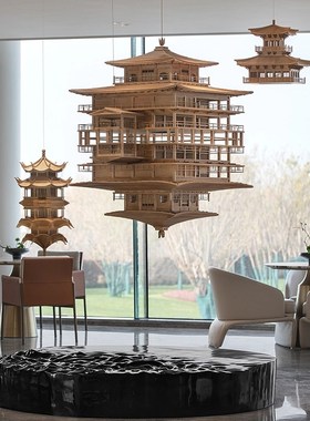 透明亚克力房子模型古建筑雕塑高级仿真阁楼凉亭艺术软装大型摆件