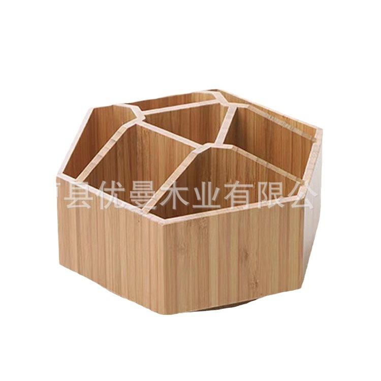现货工厂竹制旋转七格收纳盒铅笔遥控器化妆品杂物桌面整理盒 - 图3