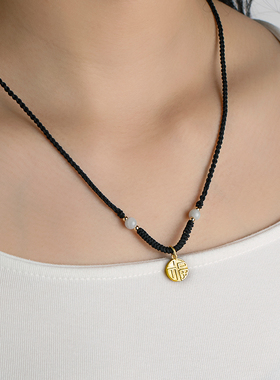 小福牌编织黑绳项链女2026