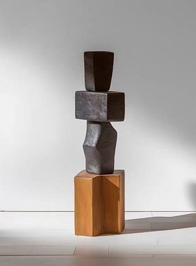 侘寂风抽象实木雕刻落地摆件民宿酒店样板间玄关装饰艺术装饰空间