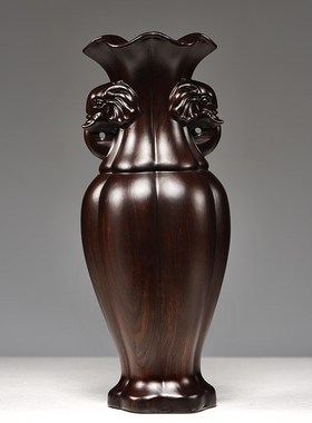 黑檀实木花瓶摆件实木质太平有象花瓶插花家居客厅装饰摆设送礼品