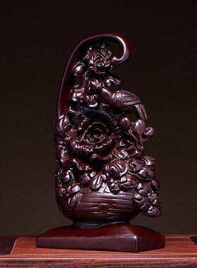 黑檀木雕花篮摆件实木质一篮富贵工艺品家居客厅装饰乔迁开业送礼