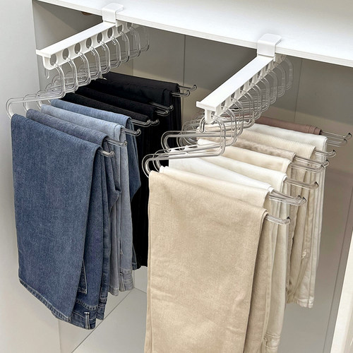 裤架伸缩滑轨衣柜内置抽拉式顶装家E用收纳多功能多层折叠裤衣架 - 图0